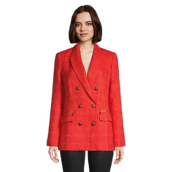 NEW Karl Lagerfeld Paris Double Breasted Tweed Blazer Orange Size 8/AUTHENTIC - Picture 1 of 2